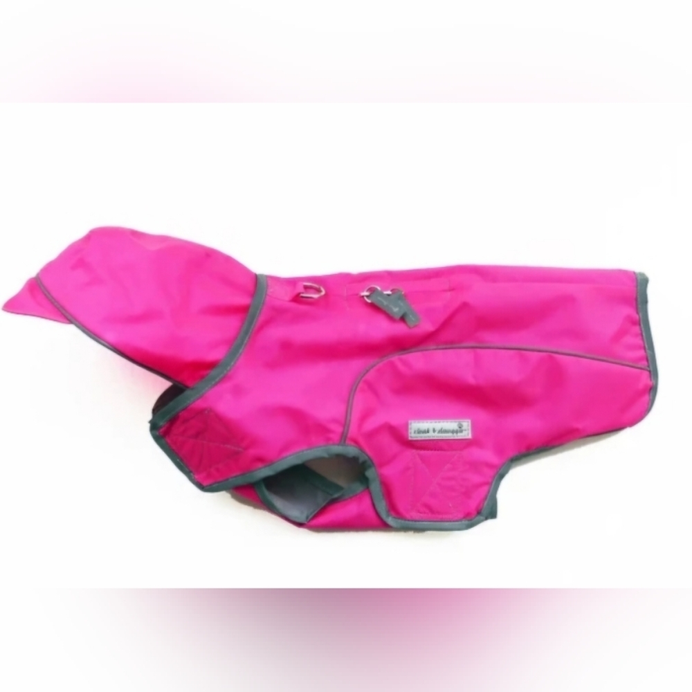 Pink Dog Jacket Raincoat Waterproof with Gray Trim